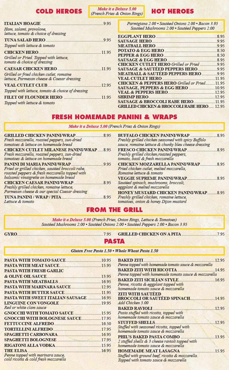 Italian specialties Pizzeria & Restaurant Flushing, NY Our Menu