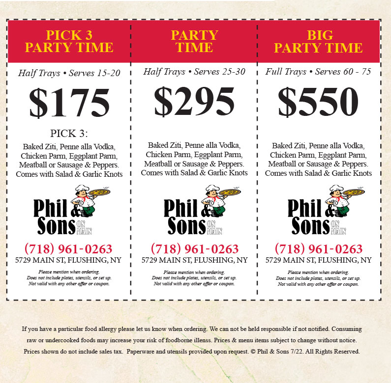 Italian specialties Pizzeria & Restaurant Flushing, NY Our Menu