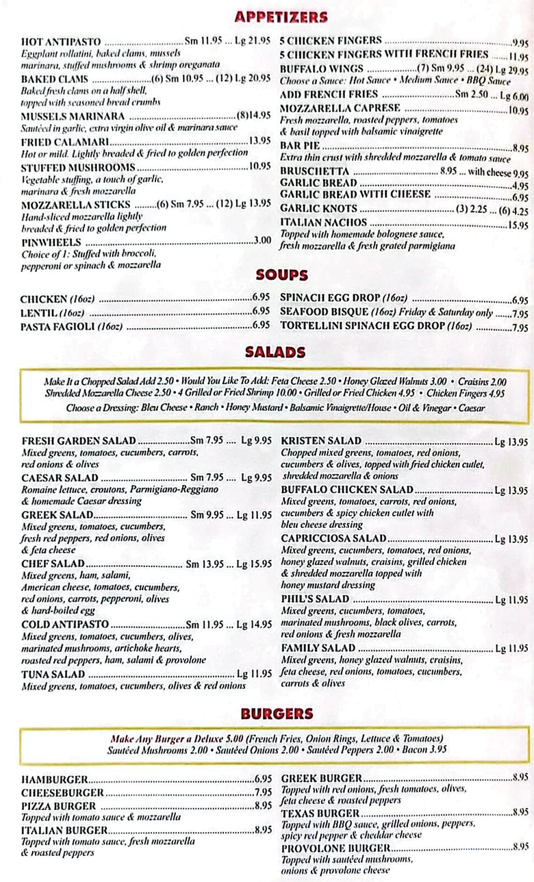 Italian specialties Pizzeria & Restaurant Flushing, NY Our Menu