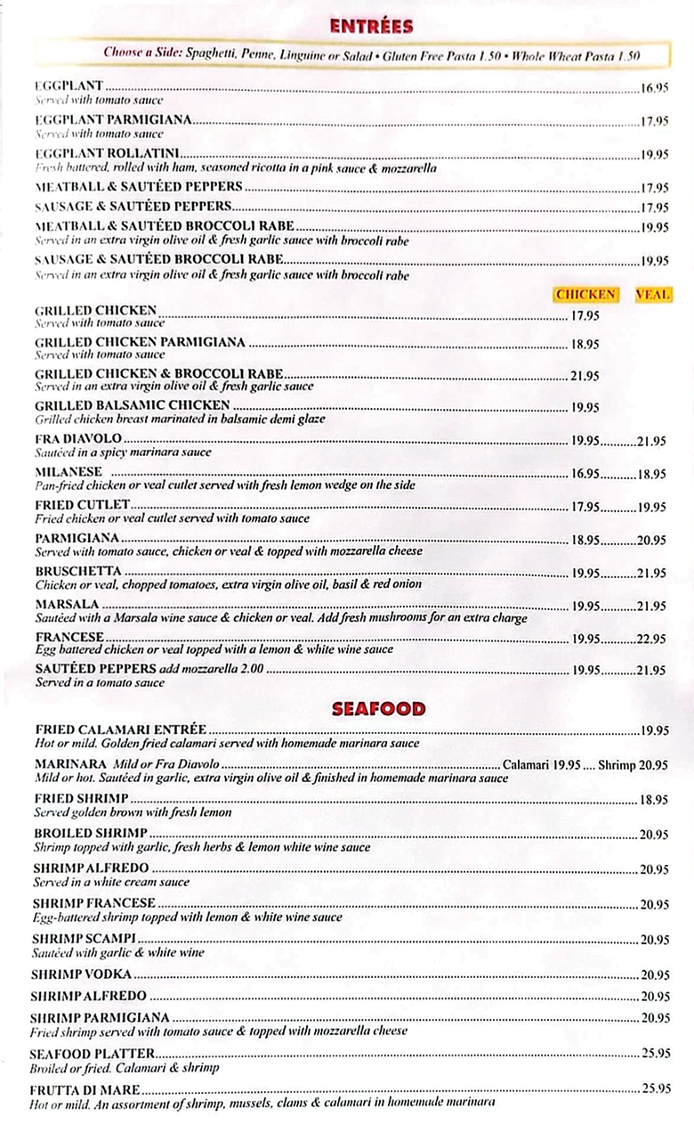 Italian specialties Pizzeria & Restaurant Flushing, NY Our Menu