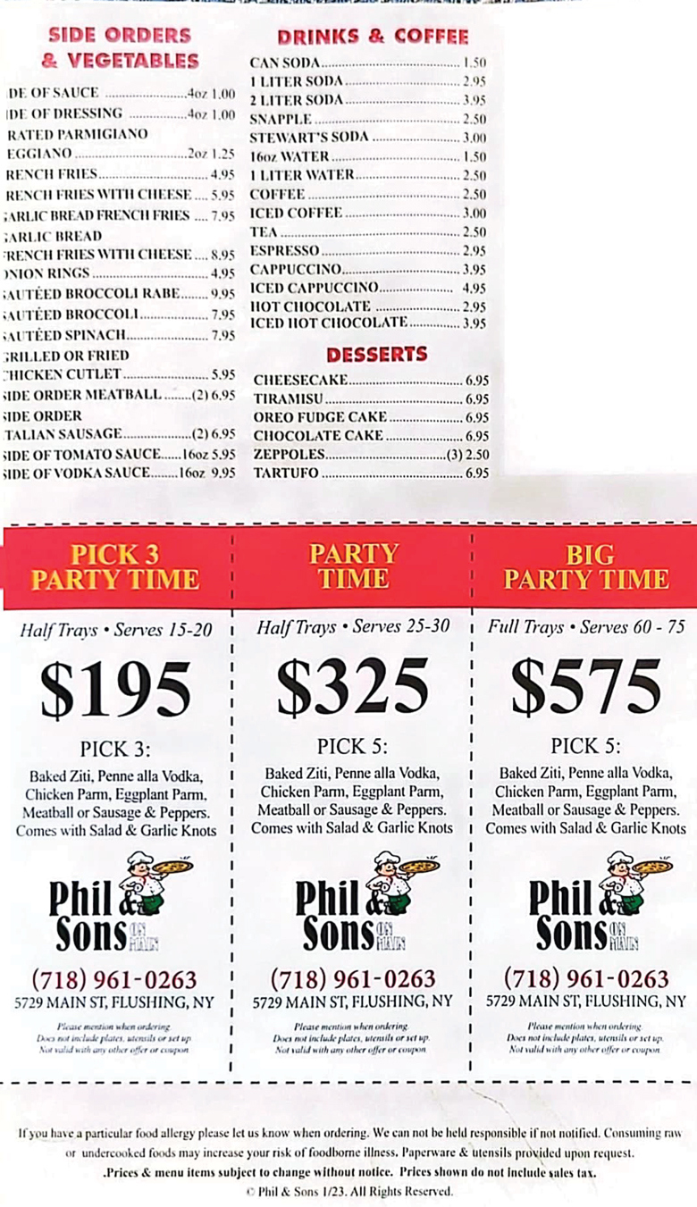 Italian specialties Pizzeria & Restaurant Flushing, NY Our Menu